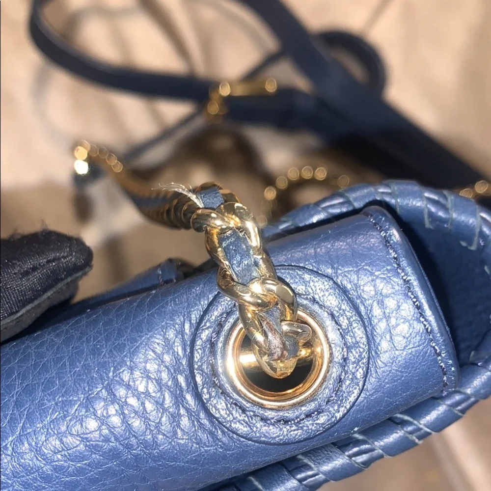 Tory Burch Blue Leather Crossbody Bag with Gold Chain EUC
